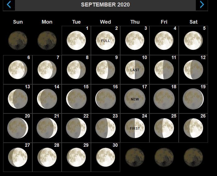 Full Moon Calendar for September 2020