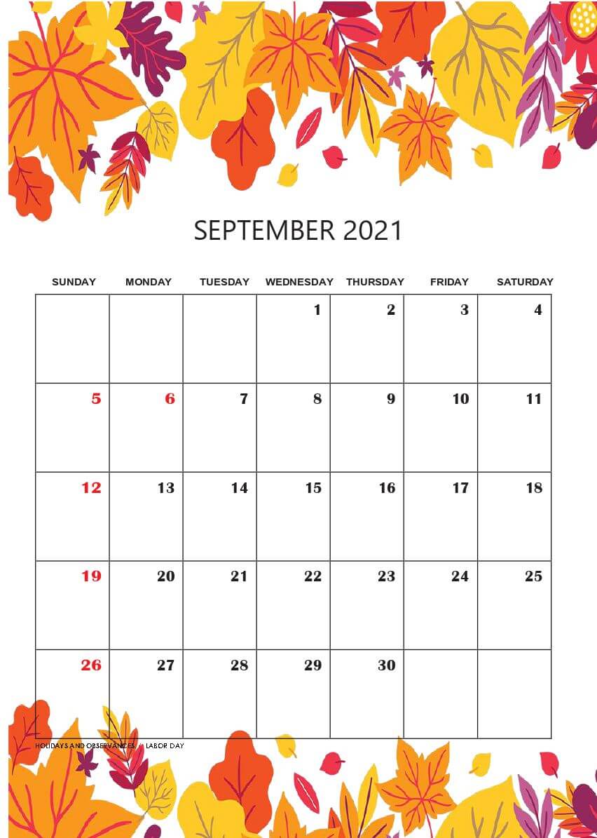 September 2021 printable calendar pdf