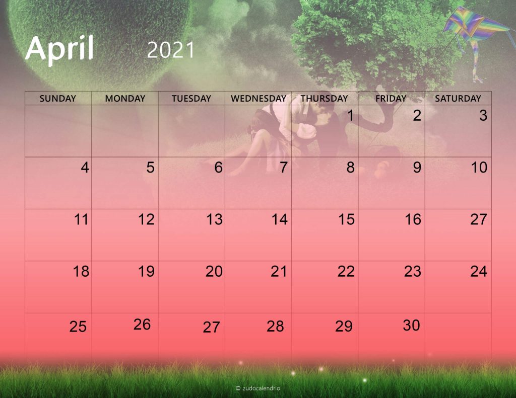 Cute April 2021 Calendar Printable PDF