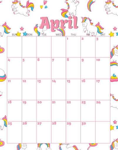 Cute April Calendar 2021 Printable Template