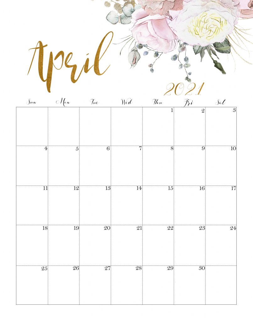 Floral April 2021 Calendar Printable