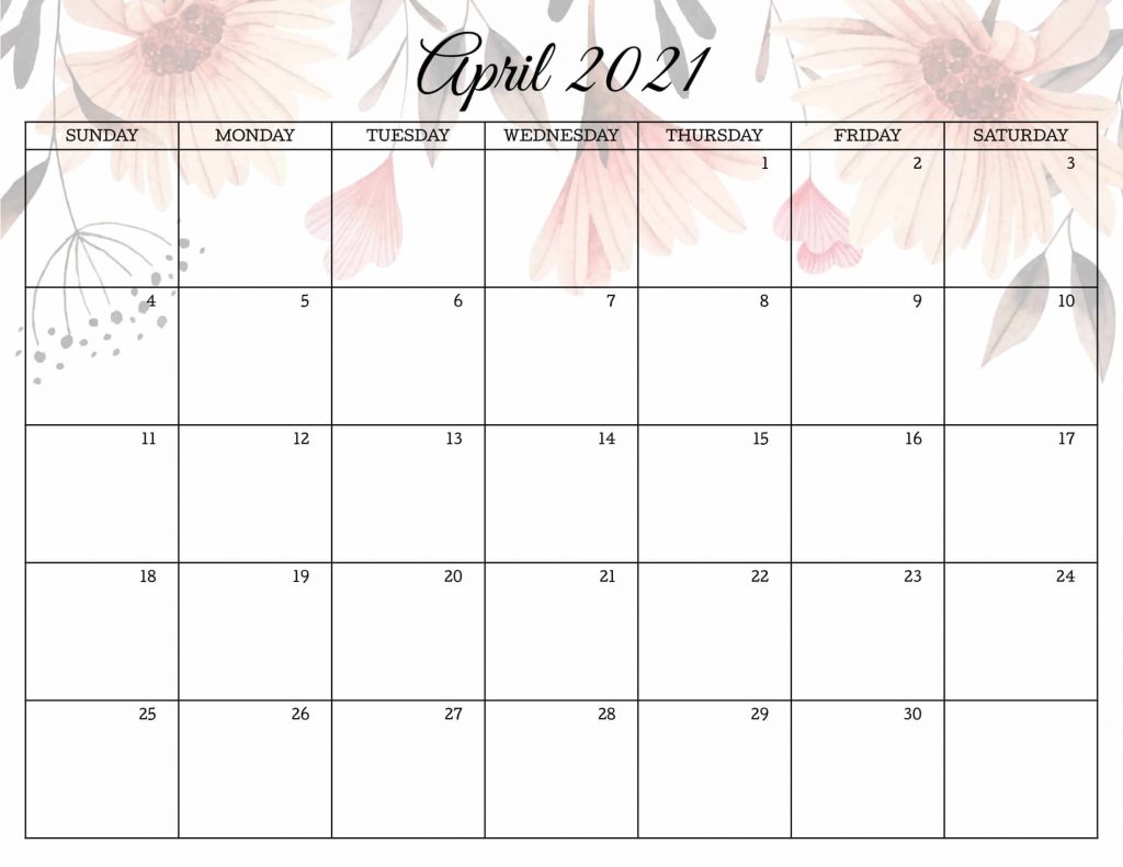 Floral April 2021 Calendar Template