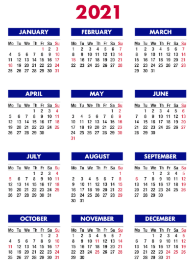 2021 Calendar Holidays USA