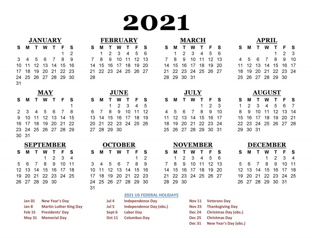 India 2021 Calendar With Holidays