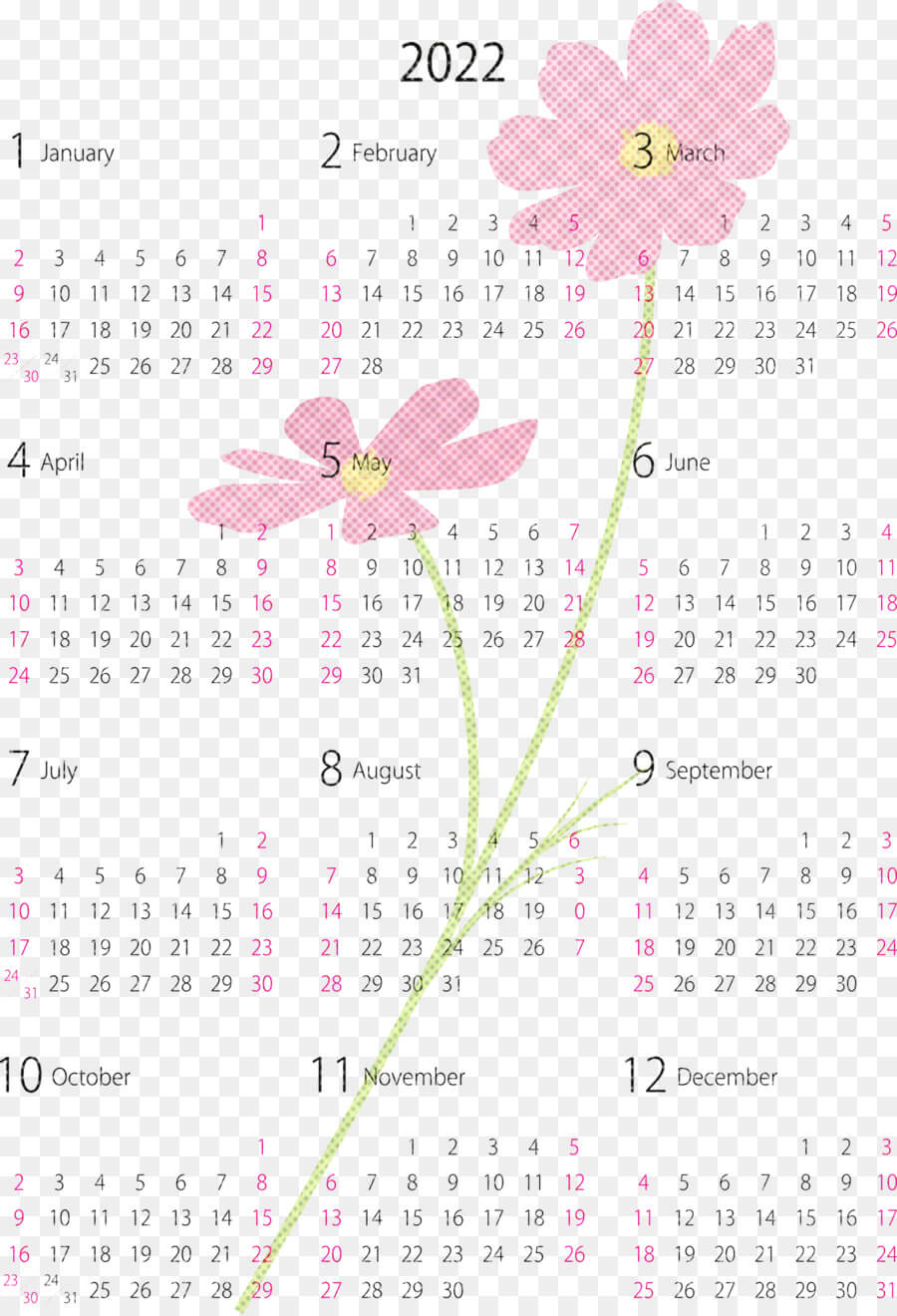 2022 year calendar floral design