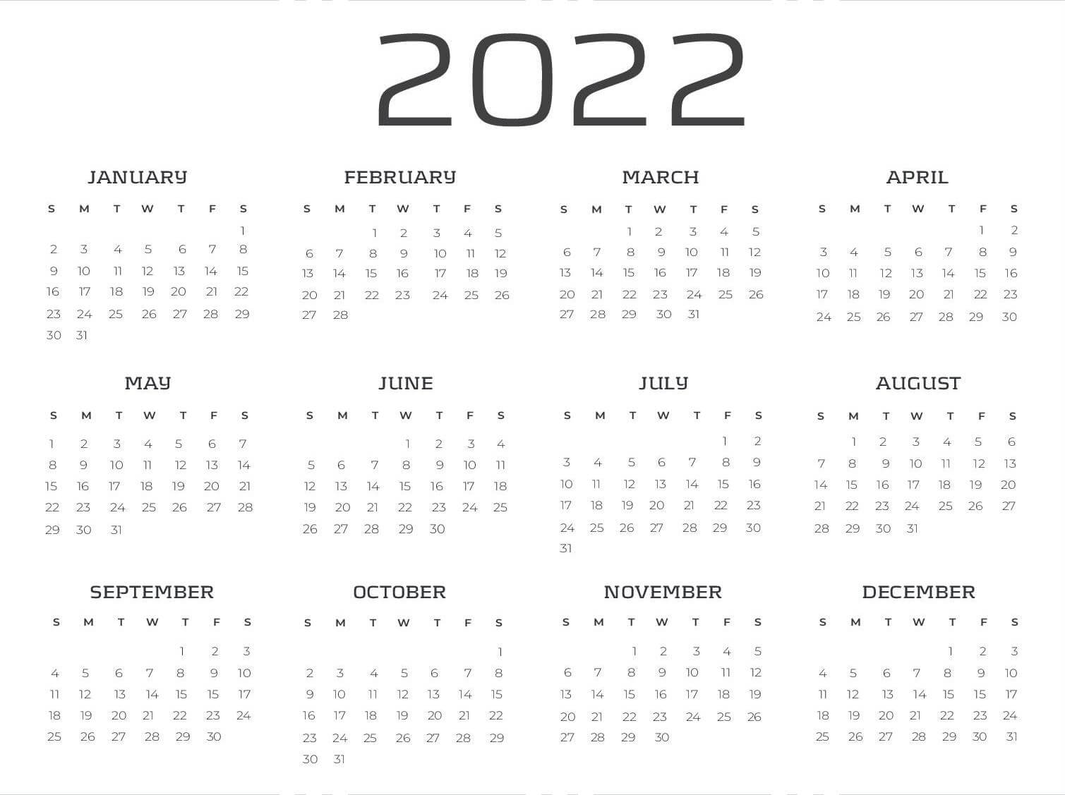 Free Printable 2022 Calendar Template